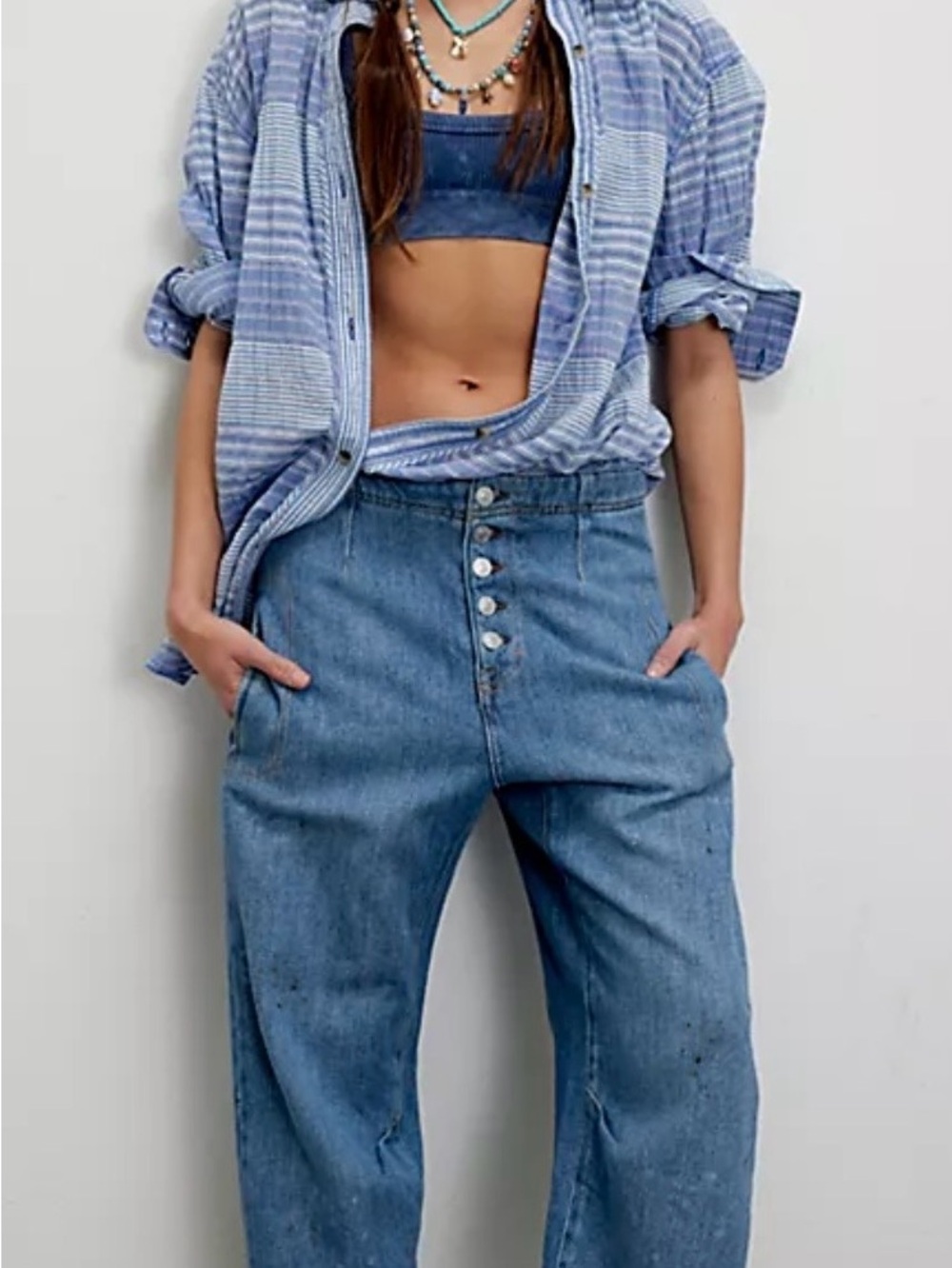 We The Free Osaka Button-Fly Boyfriend Jeans in Medium Blue